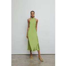 Satin Halter Neck Backless Slip Dress Green