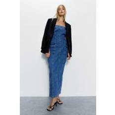 Clothing Warehouse Bandeau Denim Cargo Maxi Dress Authentic Midwash