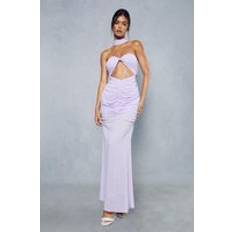 Clothing Misspap Sheer Overlay Ruched Choker Neck Cut Out Maxi Dress Lilac