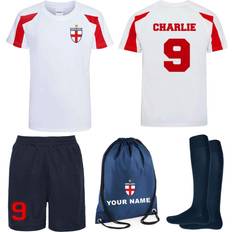 7-8 Years Personalised Kids England Badge Style Away Football Kit Shirt Shorts Socks & Bag