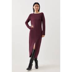 Clothing Karen Millen Compact Knit Wool Look Drop Shoulder Midi Dress Burgundy