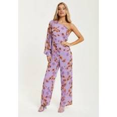 Purple - Women Jumpsuits & Overalls Liquorish Purple Floral Asymmetrical Jumpsuit