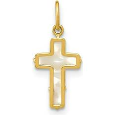 14k - Unisex Charms & Pendants Finest Gold mm 14K Polished Mother of Pearl Cross Pendant Yellow