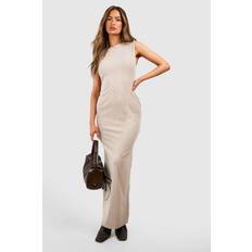 Beige - Knee Length Dresses boohoo Slash Neck Sleeveless Rib Maxi Dress Stone