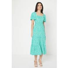 Dorothy Perkins Green Ditsy Square Neck Tiered Flutter Sleeve Midi Dress