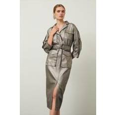 Grey - Men Dresses Karen Millen Metalllic Denim Woven Midi Shirt Dress Pewter