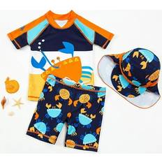 LOVEBAY Kids Swim Set Short Sleeve Bathing Suit Trunks and Shirt with Hat Rashguard Swim Bathing Suit Swimming Wear Outfit Set 2-3 Years
