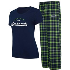 Sleepwear Concepts Sport Women's College Navy, Neon Green Seattle Seahawks Arctic T-shirt and Flannel Pants Sleep Set Navy, Neon Green