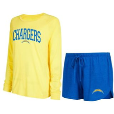 Gold Sleepwear Concepts Sport Women's Royal, Gold Los Angeles Chargers Raglan Long Sleeve T-shirt and Lounge Set Royal, Gold