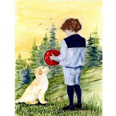 PatioPlus Little Boy with his Golden Retriever Flag Garden