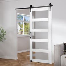 Sliding Doors VEVOR Barn and Hardware Kit 42' 84' Wood and Glass Sliding Door Clear Glass (x)