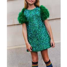 Green Dresses Girl's Jade's Feather Party Dress, 2-14