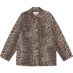 Organic Fabric - Women Jackets Ganni Leopard Cotton Canvas Jacket in Almond Milk Women's