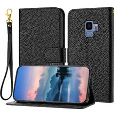 Samsung Galaxy S9 Wallet Cases GANGXUN Black Phone Case For Samsung Galaxy S9 Card Slots Holder Wallet Litchi Pattern PU Lether Flip Folio