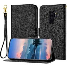 Samsung Galaxy S9 Wallet Cases GANGXUN Black Phone Case For Samsung Galaxy S9 Plus PU Lether Wallet Litchi Pattern Card Slots Holder Flip Folio