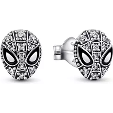 Pandora Emaille Ohrringe Pandora Marvel Spider Man Mask Pavé Stud Earrings - Silver/Transparent