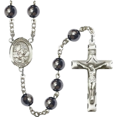 Bonyak St. Rosalia Rosary Beads Crucifix Medal Charm - Silver/Black