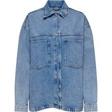 Only Regular Shirt Collar Buttoned Cuffs Dropped Shoulders Denim Shirt - Blue/Light Blue Denim