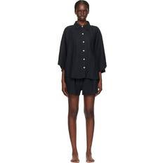 Lin Vêtements de nuit Deiji Studios Women's 03 Linen Pyjama Set Deep Black