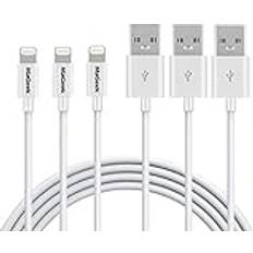 MaGeek Lightning till USB-kabel, Apple MFi-certifierad Paket med 3 st, 1,0 m iPhone-laddningskabel för iPhone 12/11/Pro/SE/XS/XS Max/XR/X/8 Plus/7/6S Plus, iPad Pro Air 2, iPod Vit