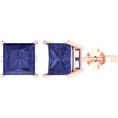 Clara Pucci Solitaire Stud Earrings - Rose Gold/Blue