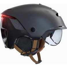 Btwin City Cycling Helmet With Visor And Rear Light 900 Black