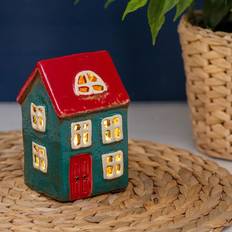 Blue Candle Holders Village Village Pottery Blue & Red Tealight Candle Holder