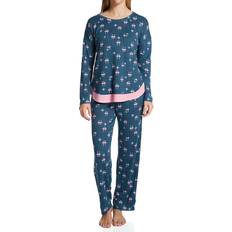 Turquoise - Women Pajamas Ellen Tracy Women's Long Sleeve Crew Neck Pajamas Set Teal Flamingos