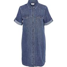 Short Sleeved Denim Dress - Medium Blue Denim