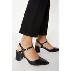 Wallis Delphie Open Back Pointed Low Block Heel Court Shoes Black