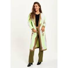 Liquorish Longline Cardigan In Brown, Green And White