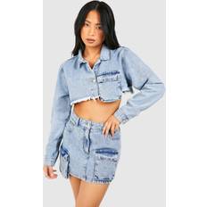 Boohoo Skirts boohoo Petite Acid Wash Cargo Mini Skirt Acid Wash Light Blue