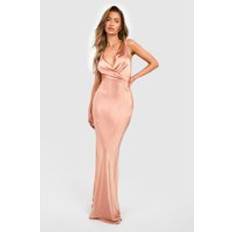 Copper Dresses boohoo Bridesmaid Satin Cowl Wrap Front Maxi Dress Copper