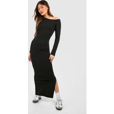 boohoo Assymetric Long Sleeve Maxi Dress Black