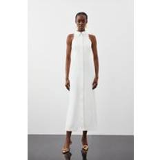 Rayon Dresses Karen Millen Tailored Compact Stretch Tuxedo Halter Neck Maxi Dress Ivory