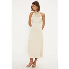 Elastane/Lycra/Spandex - Midi Dresses Oasis Satin Halter Neck Midi Bridesmaids Dress Champagne