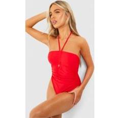 boohoo Womens Ruched Bandeau Tie Bathing Suit Red
