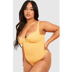Orange Swimsuits boohoo Plus Textured V Bar Cupped Swimsuit Orange