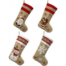 Beige Stockings HKHBJS Wekity Christmas 4pack Large Burlap Xmas Long Hand-knitted Santa Snowman Reindeer Snowflakes Christmas Stocking