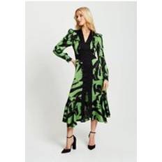 Zebra Clothing Liquorish Zebra Print Midi Dress With Front Slit And Long Sleeves Green