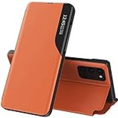 TEYYOS Smart View flipskydd för Samsung Galaxy S24 Ultra 5G, premium läderfodral med snygg spegel klart visningsfönster, vikbart ställ telefonskal – orange