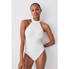 Recycled Materials Swimsuits Karen Millen Bandage Halter Neck Strappy Back Swimsuit Ivory