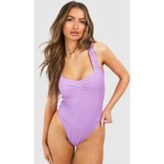 Purple Swimsuits boohoo Sweetheart Ruched Neckline Crinkle Swimsuit Lilac