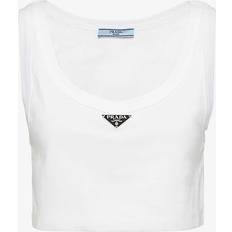 Prada Tops Prada Womens White Logo-plaque Cropped Cotton-jersey Tank top