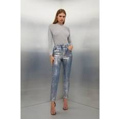 Clothing Karen Millen High Rise Slim Leg Foiled Jeans Mid Blue