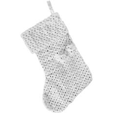 Silver Stockings Davies Christmas White Fur with Sequins Pom Poms Stocking