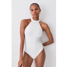 Recycled Materials Swimsuits Karen Millen Bandage Halter Neck Strappy Back Swimsuit White