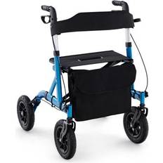 Costway Height Adjustable Rollator Walker Foldable Rolling Walker with Seat for Seniors-Blue