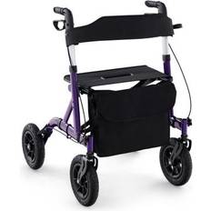 Health Costway Height Adjustable Rollator Walker Foldable Rolling Walker with Seat for Seniors-Purple