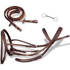 Equestrian vidaXL Leather Flash Bridle with Reins and Bit Brown Pony